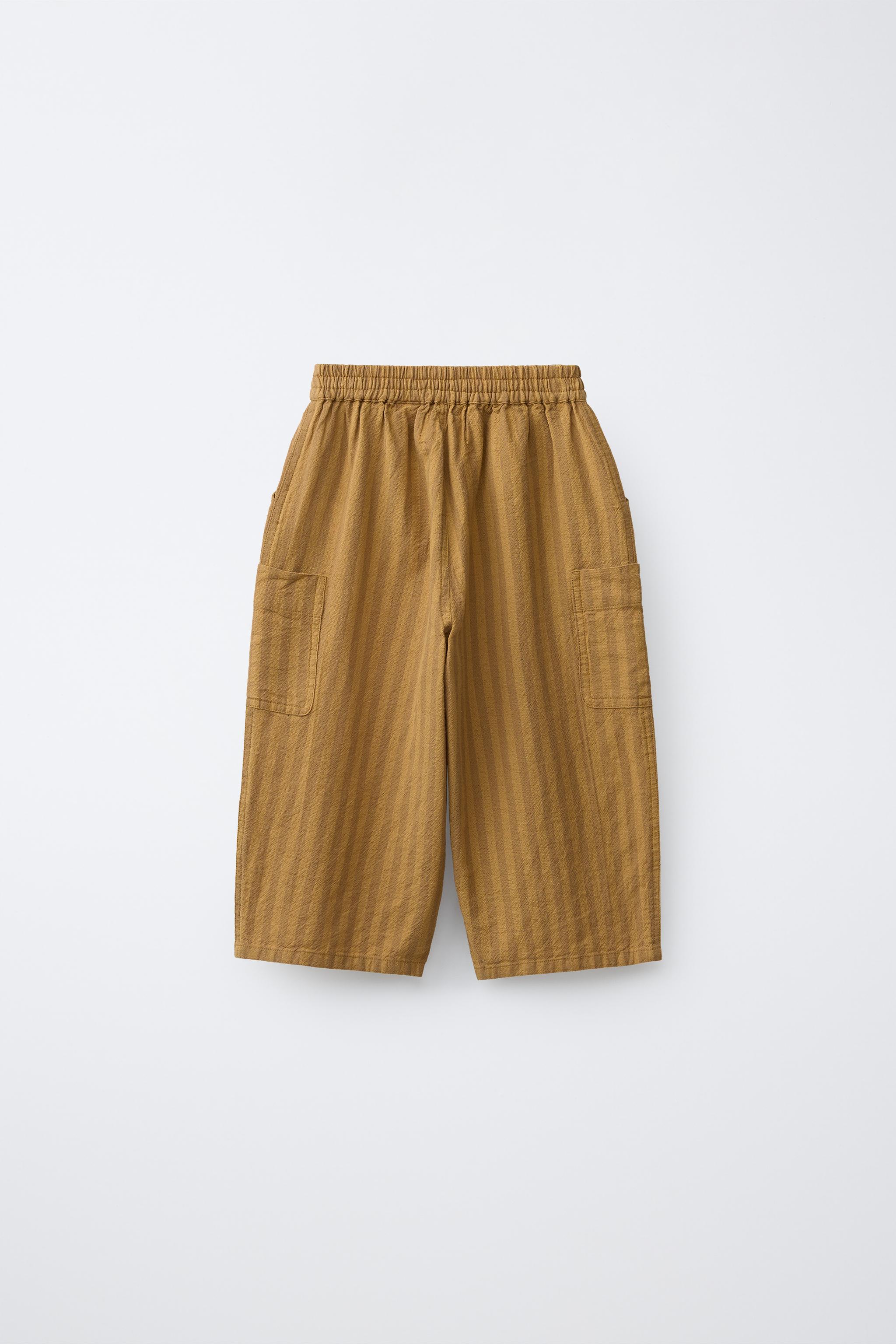 STRIPED COTTON LINEN CARGO PANTS